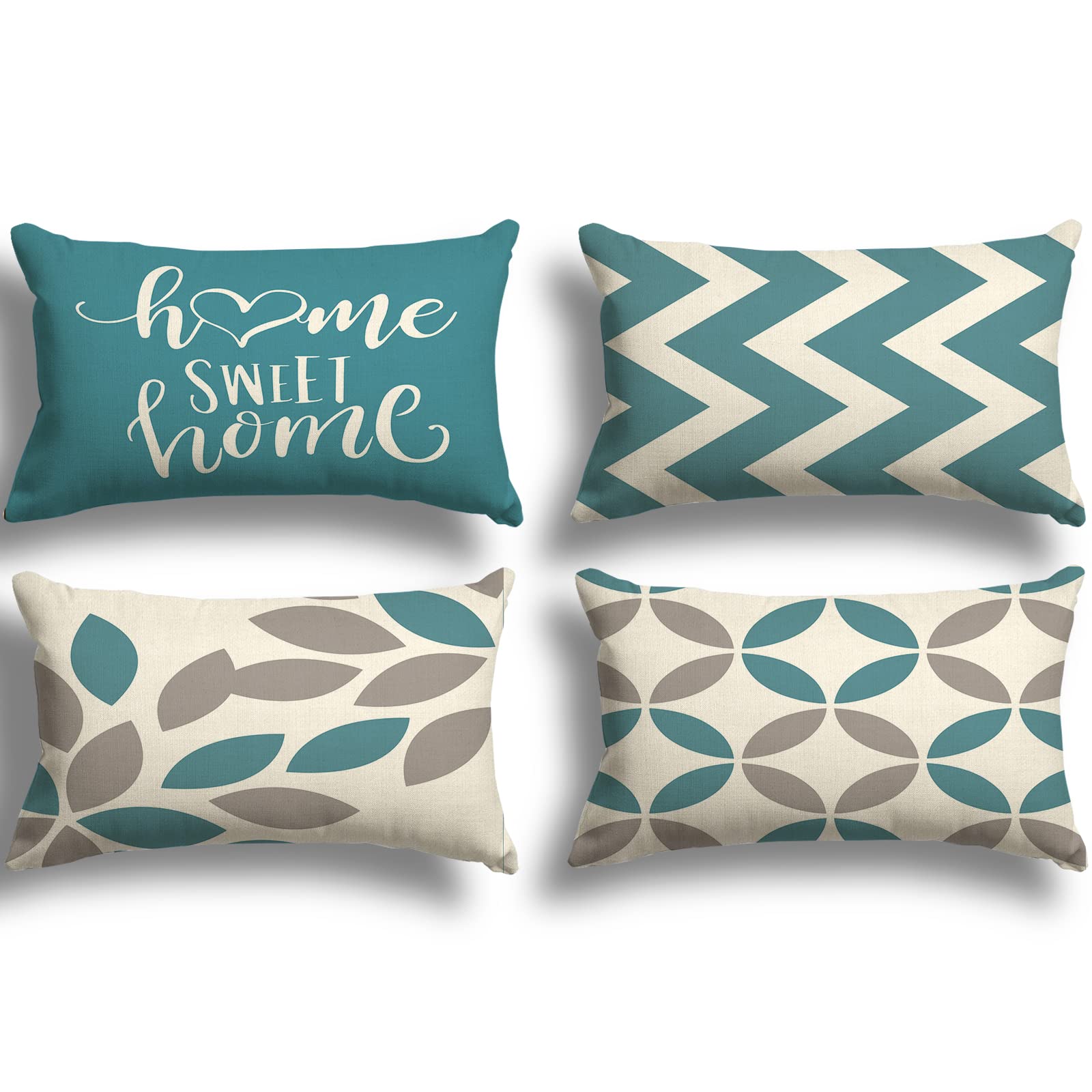 ZWJD Cushion Covers 30 x 50 cm, Set of 4 Outdoor Decorative Linen Cushions with Geometric Pattern for Sofa, Living Room, A023-12