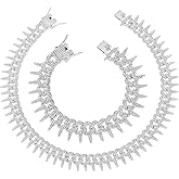 HH BLING EMPIRE Mens Gold Silver Plated Spike Cuban Link Chain Necklace and Bracelet Sets, Chunky Iced Out Diamond Miami Cuban Link Chains Hip Hop Jewelry