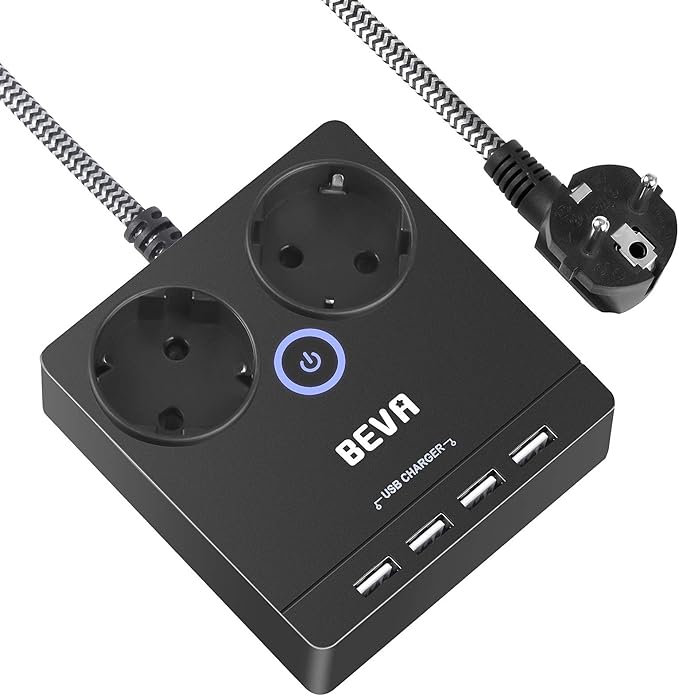 BEVA Regleta Enchufes Alargador, Enchufe Multiple Portátil de 2 Tomas