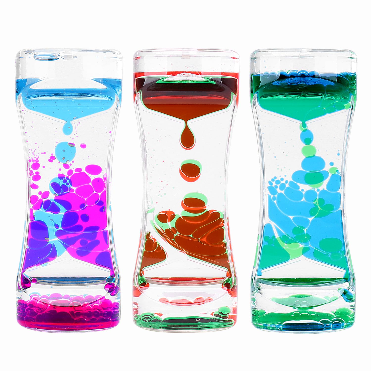 Oneshow Liquid Motion Bubbler Colorful Oil and Water Sensory Toys Bubbler Timer Stress Management Fidget Toy for Kids Calm Stress Relief Desk Toys for Office for Adults-3 Pack