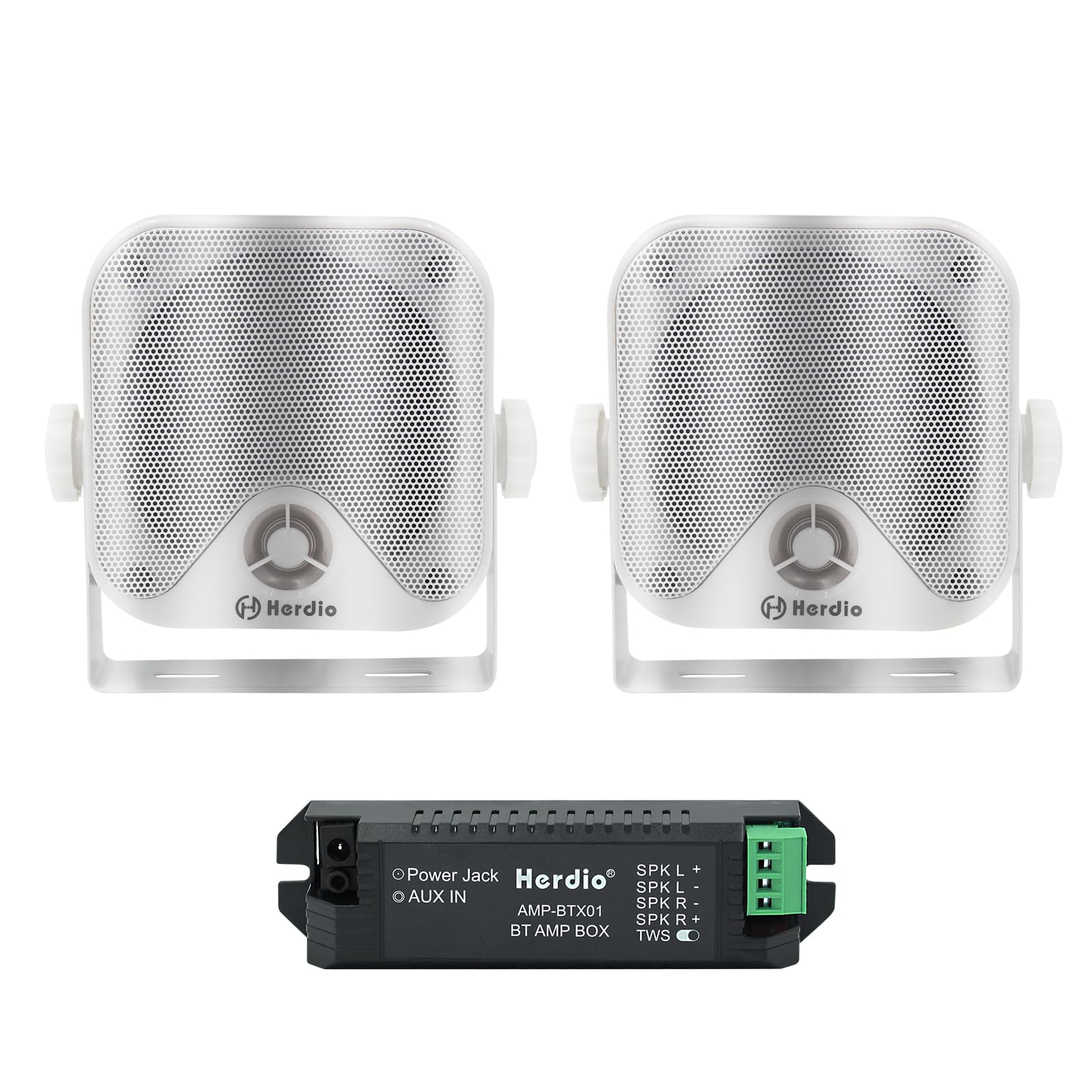 4 inches Heavy Duty Waterproof Boat Marine Box Outdoor Bluetooth Speakers Surface Mounted for Skid Steer ATV UTV RZR Golf Cart Tractor Powersports Boat Truck Jeep (White BT Speakers)