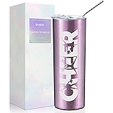 Onebttl Cheerleader Skinny Tumbler Gifts For Girls - Cheer - 20oz/590ml Stainless Steel Insulated Tumbler with Straw, Lid - Gift for Cheerleading or Cheer Squad - (Dark Purple)