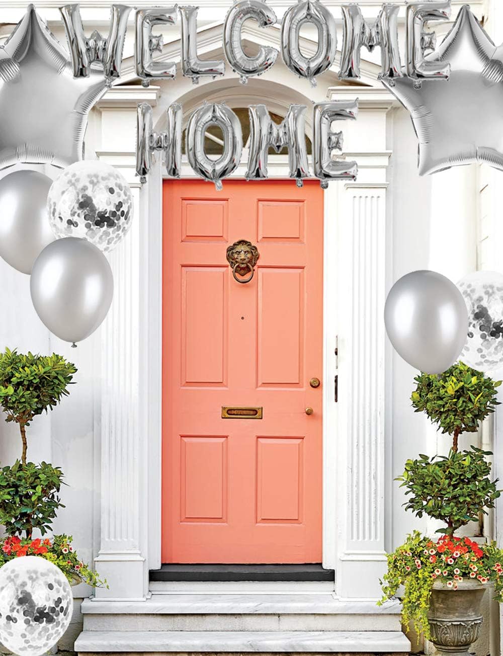 Fechy Welcome Home Letter Balloon Banner with Star Confetti Balloons for Home Family Party Decorations(24 Pack) (Silver) - Image 4