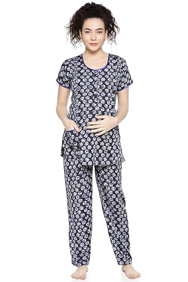 Womens Maternity Nightsuit Set with Feeding Option