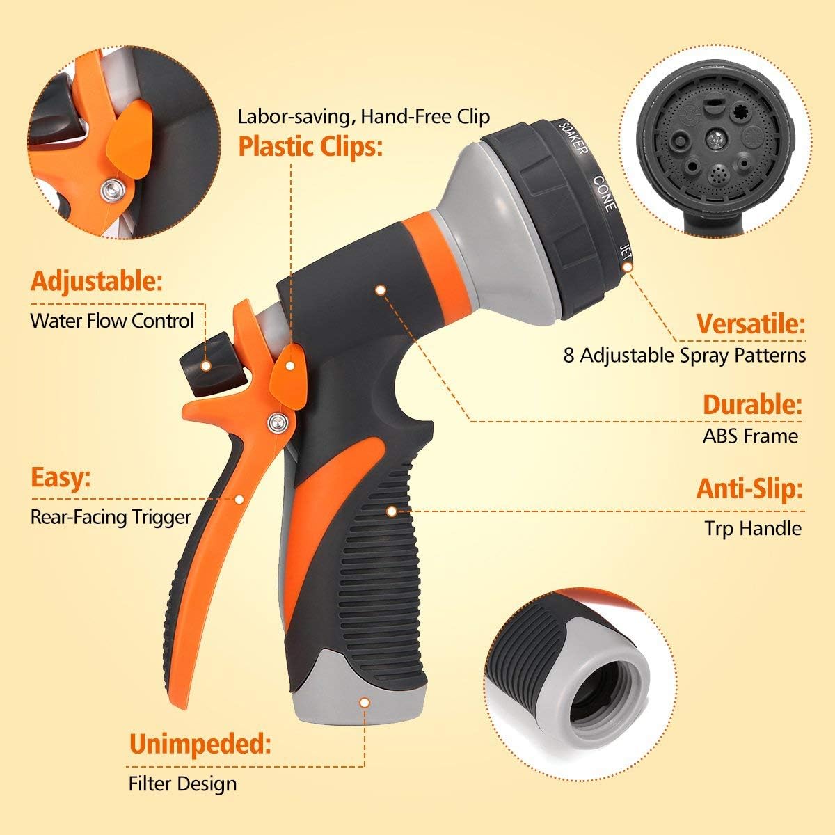 PATHONOR Water Hose Nozzle, Hose Spray Nozzle Garden Hose Nozzle Heavy Duty high Pressure with 8 Adjustable Watering Spray Patterns for Watering Garden, Cleaning, Washing Cars, Showering Pets : Garden & Outdoor