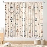 Western Curtains, Rustic Retro Aztec Bull Skull Southwest Tribal Ethnic Farmhouse Rural County Cowboy Boho Beige Western Window Drape Treatments for Bedroom Living Room Kitchen, 42"x45" Inch