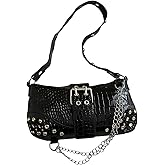 Milumia Women's Y2k PU Leather Buckle Shoulder Bags Studded Top Handle Hobo Handbags