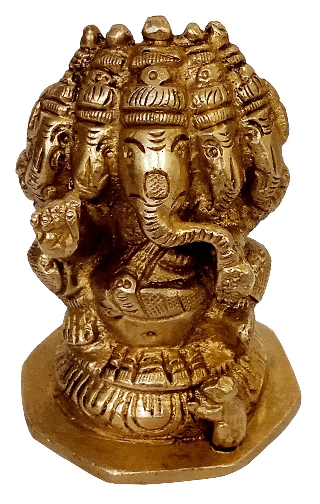 Purpledip Brass Idol Panchmukhi Ganesha: Ganapathi Statue For Home Temple (10696B)