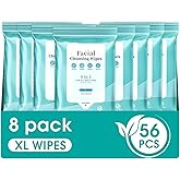 Facial Cleansing Wipes, Tea Tree Oil Extract for Face Cleansing, Salicylic Acid for Acne Treatment, Hydrating Pore Care for Sensitive Skin, Exfoliating & Soothing Double-Sided Cleansing Wipes (56PCS)