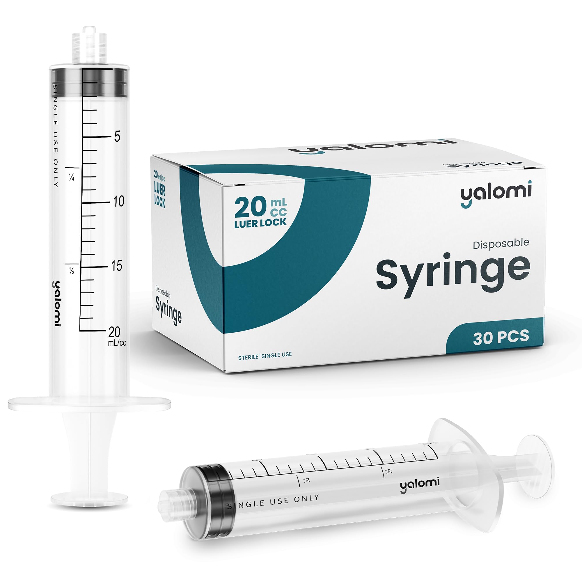 Photo 1 of 20mL Luer Lock Syringe (No Needle) | Sterile & Individually Wrapped | Professional, Industrial & Personal Use | 30 Pack | Yalomi