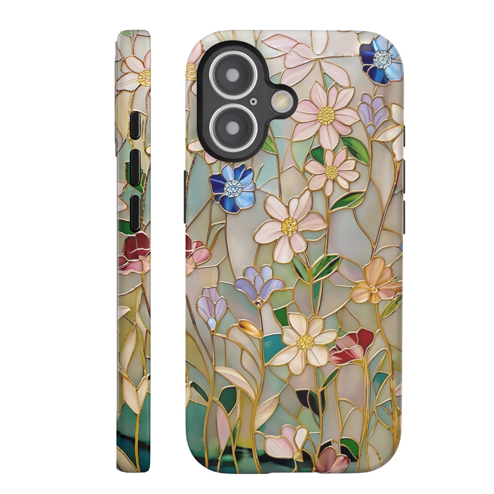 VSANT Compatible with iPhone 17 Case 6.3”, Cute Floral Patterns Shockproof Protective Aesthetic Phone Case with Stylish Designs for Women Girl, Stained Glass Bloom Flower