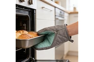 Padded Oven Mitts, Non-Slip Fish Pattern Heat Resistant Oven Gloves, Double Layer Insulated Hot Pads for Baking Cooking Micro