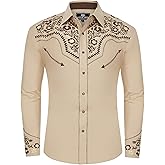 SALVAJE OESTE Western Embroidered Cowboy Shirts for Men, Casual Button Down Long Sleeve Shirt with Floral Design