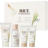 SKINFOOD Rice Starter Kit, Rice Toner, Rice Serum, Rice Moisturizer, and Rice Face Wash for Glass Skin, Korean Skin Care Set, Travel Size Kit, Stocking Stuffers, Gift Set for Women, Skincare Gift Set