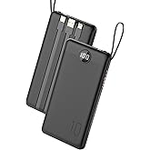 VEEKTOMX Portable Charger Built-in Cables, 10000mAh Power Bank for iPhone, Fast Charge USB C Battery Pack Travel Essentials Powerbank Compatible with iPhone 17/16/15/14, Samsung S25/24, Android, etc