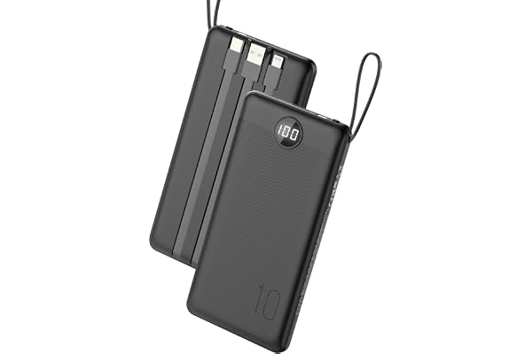 VEEKTOMX Portable Charger Built-in Cables, 10000mAh Power Bank for iPhone, Fast Charge USB C Battery Pack Travel Essentials Powerbank Compatible with iPhone 17/16/15/14, Samsung S25/24, Android, etc