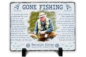 Memorial Gift for Fishing Lover, Fishing Memorial Stone, Gone Fishing in Heaven Garden Slate Stones, Memorial Gifts for Loss 