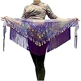 KWNMNDD Belly Dance Hip Scarf Tassels Sequins Triangle Coins Wrap Skirt Music Festival Wear