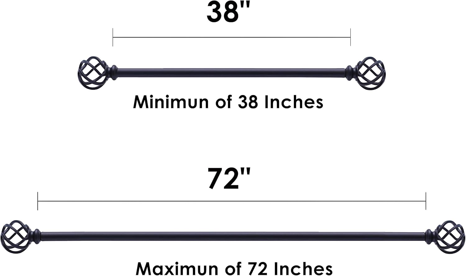 QITERI Curtain Rod 38"-72" for windows 2 Pack with Twisting Cage Finials , 3/4" Adjustable Single Window Rod 38"-72" with Twisting Cage Finials,Black Drapery Rod of Window Treatment,2 Pack: Home Improvement