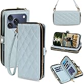 Rssviss Crossbody Case for iPhone 17 Pro Case Wallet, RFID Blocking Leather with Card Holder Kickstand, Handbag Zipper Flip Cover with Wrist Strap for iPhone 17 Pro Men Women 6.3", Blue