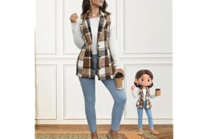 Womens Plaid Vest Lapel Slim Fit Sleeveless Fall Winter Button Front Flannel Blazer Jacket Outerwear