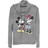 Junior's Mickey & Friends & Minnie Vintage Couple Cowl Neck Sweatshirt