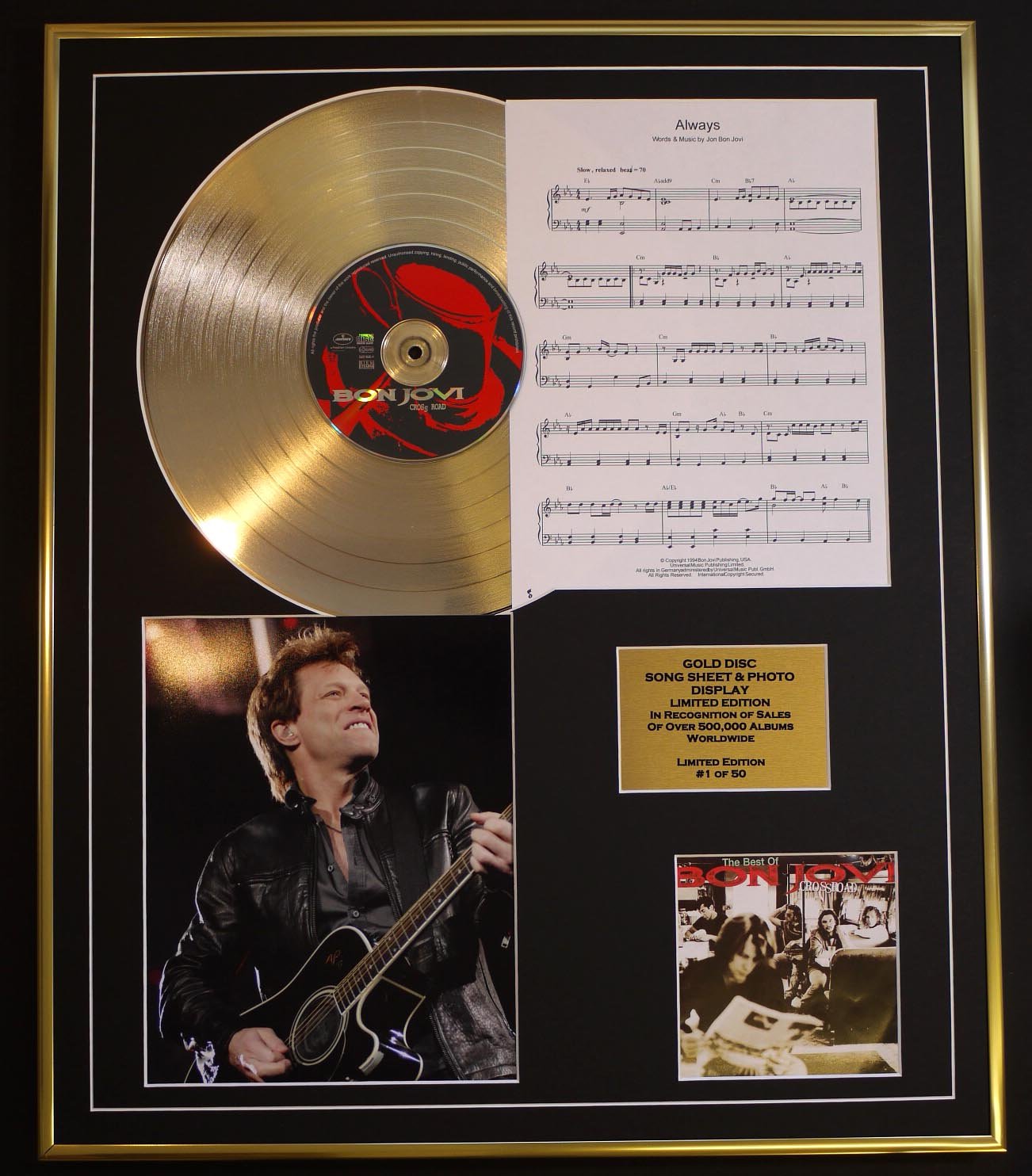 BON JOVI/CD GOLD DISC, SONG SHEET & PHOTO DISPLAY/LTD. EDITION/COA/ALBUM, CROSSROAD/SONG SHEET, ALWAYS