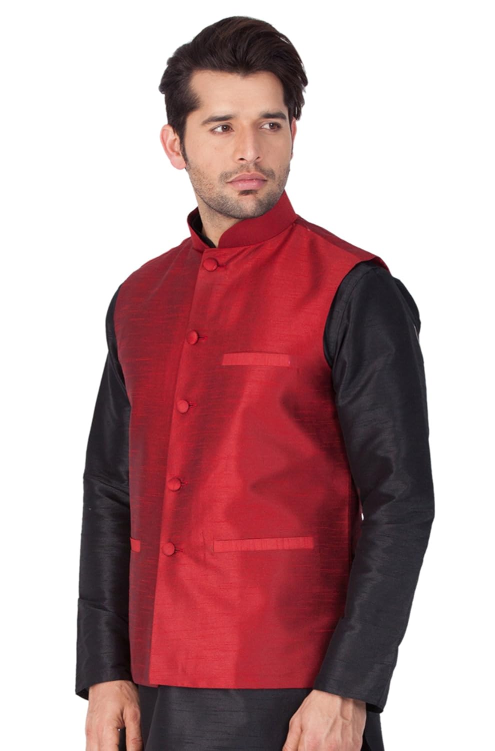 vastramay mens cotton blend nehru jackets (maroon_vasmjma001)
