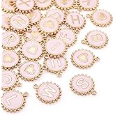 Craftdady Flat Round Letter A-Z Charms Alloy Enamel Alphabet Metal Pendants Cute Hang Ornament Letter Necklace Pendants for DIY Craft Bracelet Earring Jewelry Making