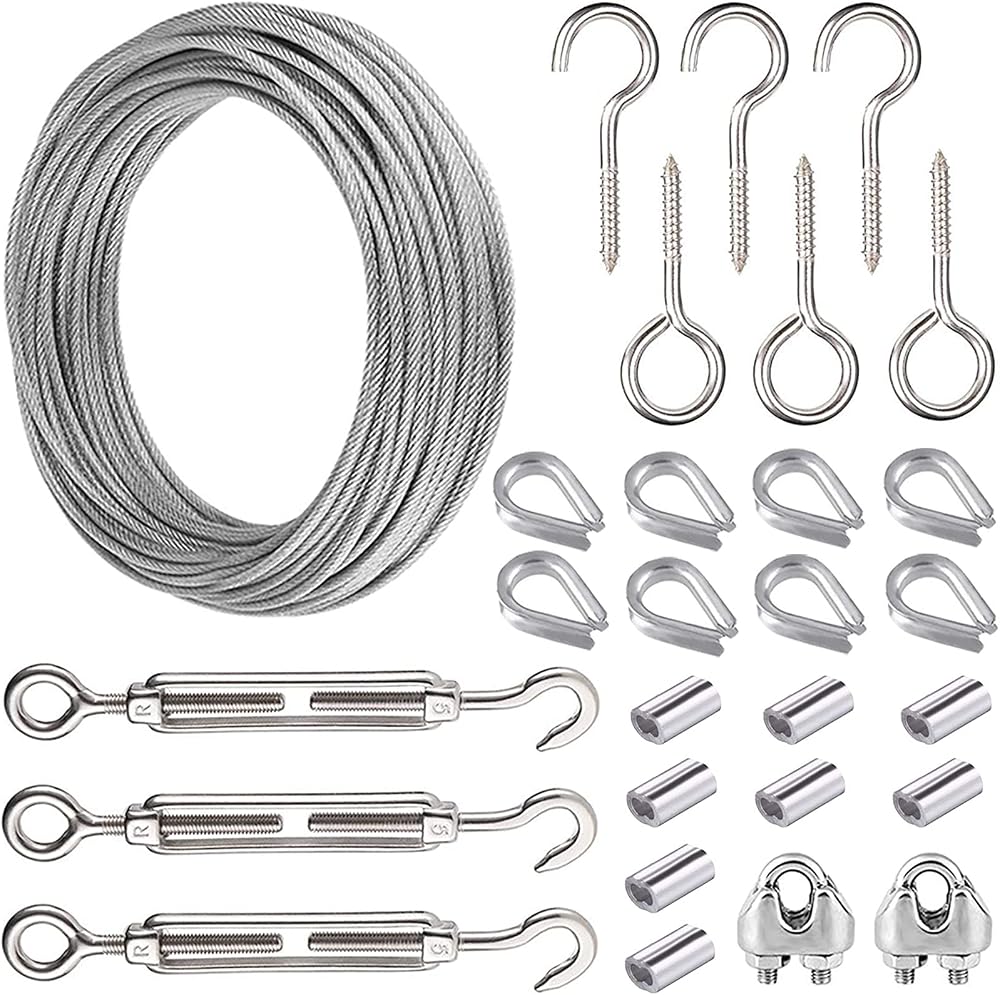 AMLOOPH 15m Garden Wire Kit Heavy Duty Stainless Steel Wire Rope Tensioner