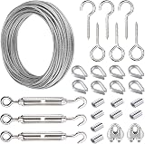 AMLOOPH 15m Garden Wire Kit Heavy Duty Stainless Steel Wire Rope Tensioner