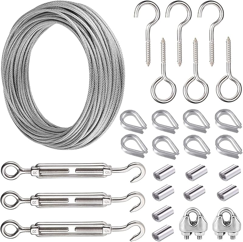 AMLOOPH 15m Garden Wire Kit Heavy Duty Stainless Steel Wire Rope Tensioner