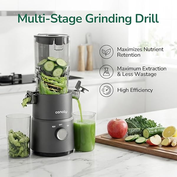 CANOLY COLD PRESS JUICER, 4.5″ WIDE FEED CHUTE JUICER MACHINE