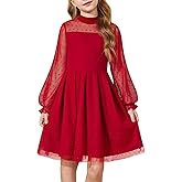 Arshiner Girls Dresses Contrast Mesh Puff Long Sleeve Mock Neck Formal Party A Line Short Tulle Dress