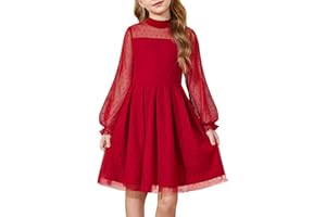 Arshiner Girls Dresses Contrast Mesh Puff Long Sleeve Mock Neck Formal Party A Line Short Tulle Dress