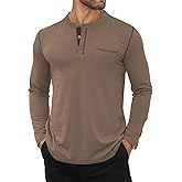 Hardaddy Color Contrast Henley Shirt Long Sleeve Button T-Shirt Henley Tshirt for Men Basic Pullover Shirt with Pocket
