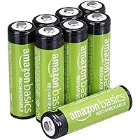 Amazon Basics 8-Pack Rechargeable AA NiMH Batteries, 2000 mAh, Recharge up to 1000x Times, Pre-Charged