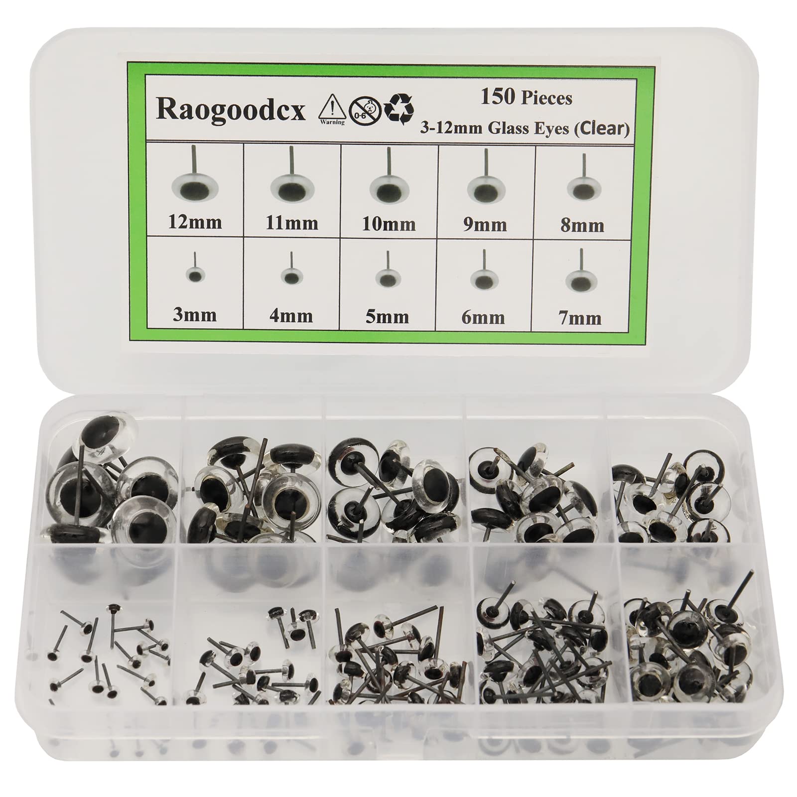 150Pcs Needle Felting Eyes mini Glass Clear Eyes Kits for Toy Teddy Puppets Dolls Wool Felting Crafts