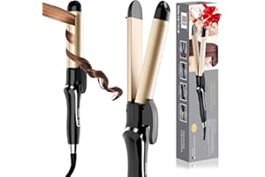 PODIALITY Gifts for Women Curling Iron, 2 in 1 Hair Straightener and Curler, 1.25 Inch Ceramic Curling Wand with Adjustable Temperature, Dual Voltage for All Hair Types,