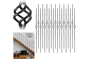 IRIISY 20 Pack Iron Balusters for Staircase Interior, Stair Balusters 44" Black Double Twist Iron Metal Balusters Stair Spindles for Staircase Decks Balusters Satin Railing Indoor Outdoor