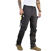 CALECARPEN Men's Work Utility Pants Construction, Relaxed Fit Stretch Flex, Double Knee, Cargo Carpenter Canvas Duck