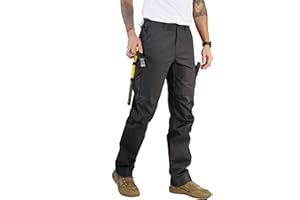 CALECARPEN Men's Work Utility Pants Construction, Relaxed Fit Stretch Flex, Double Knee, Cargo Carpenter Canvas Duck