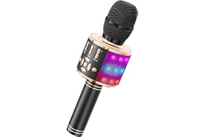 Ankuka Karaoke Microphone for Kids, Bluetooth Karaoke Microphone with LED Lights,Portable 4 in 1 Wireless Microphone Toys Christmas Birthday Gift Home Party Kids Toys for Girls Boys Adults(Black Gold)