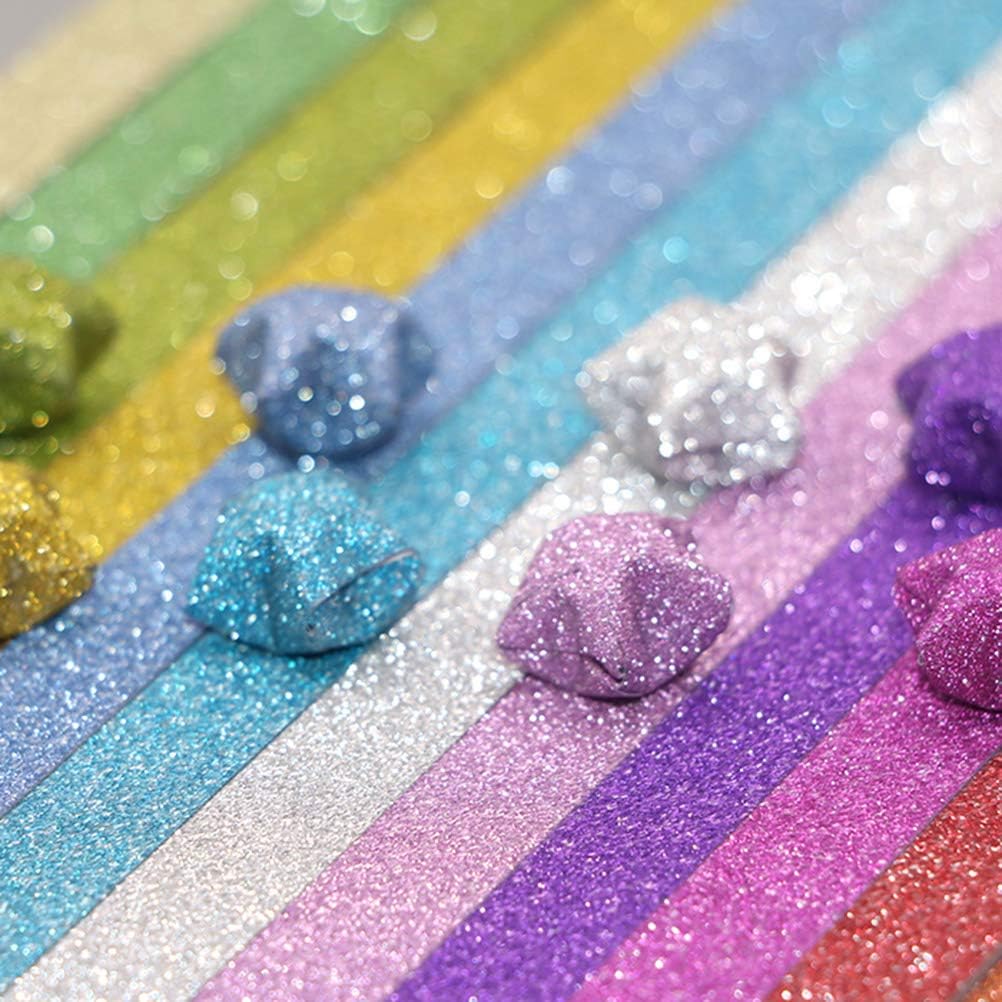 STOBOK 320pcs Glitter Origami Star Paper Strips Lucky Star Paper for DIY Craft (Mixed Color) - Image 4
