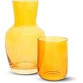 Bruno Magli 28 oz Bubble Carafe Set – 2-Piece Glass Water Pitcher with Tumbler Lid for Bedside, Office & Guest Room, Decorative Drinkware Accent, Gift Boxed & Ready to Present (Amber)