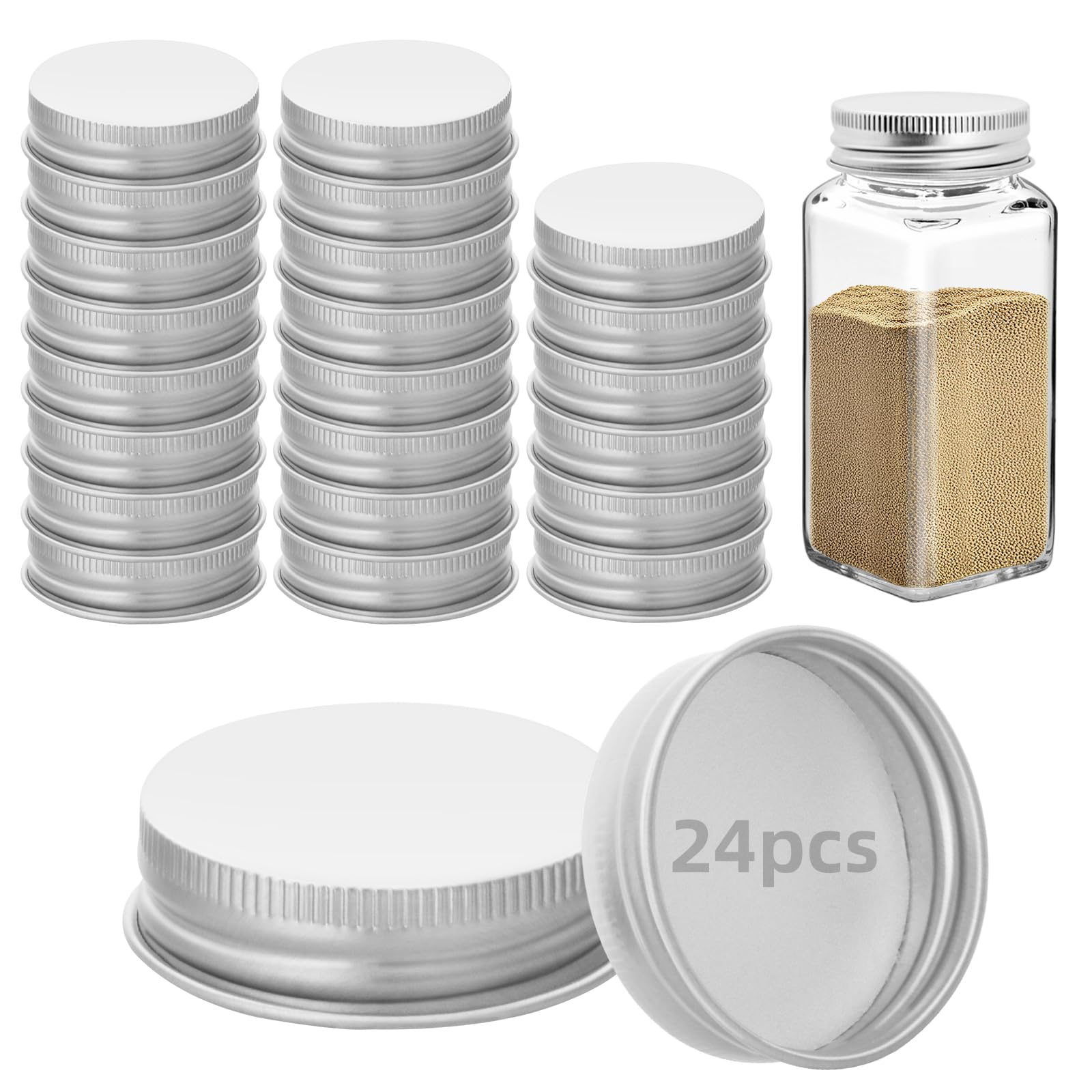 Photo 1 of 12 Pcs Silver iron Lids Lids for 4 oz and 6 oz Square Spice Jars Reusable Can Airtight Spice Storage Canning Lids for Nice Sealing Kitchen (12)