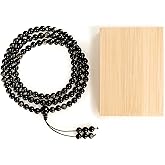 Tibetan Natural Black Obsidian Mala Beads 108, Buddhist Prayer Beads Japamala, Protection Crystal Beaded Tourmaline Bracelets, Meditation Golden Sheen Gemstone Necklace for Women Men