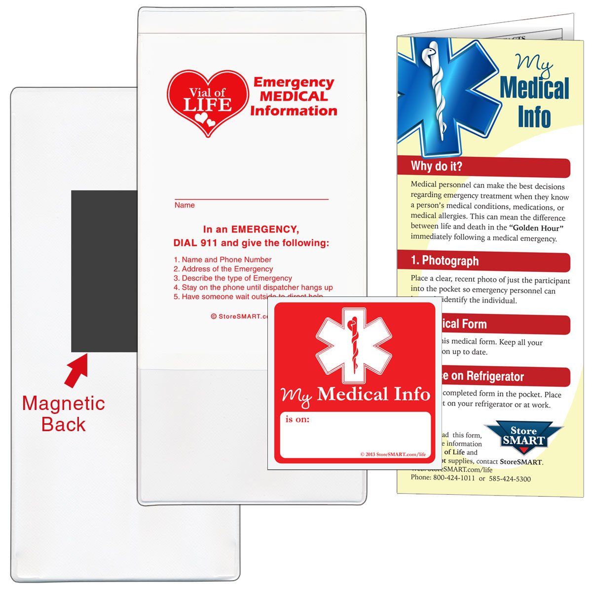 StoreSMART Vial / File of Life Medical Info Pocket Back 5Pack For