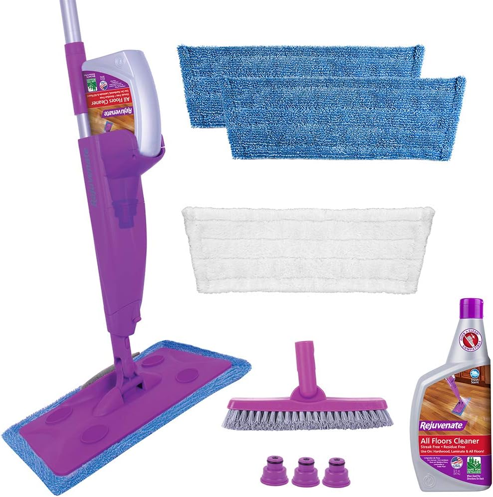 Rejuvenate Click N Clean Multi-Surface Spray Mop System Complete Bundle Includes Free Click-On Pro Grade Grout Brush 1 x 32oz No-Bucket Floor Cleaner (bundle with 3 reusable microfiber pads): Health & Personal Care