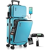 TRAVELARIM 22 Inch Carry On Luggage 22x14x9 Airline Approved, Small Carry On Suitcase, Hard-shell Carry-on Luggage with Wheels, Durable Teal Luggage Carry-On with Cosmetic Case and Luggage Scale